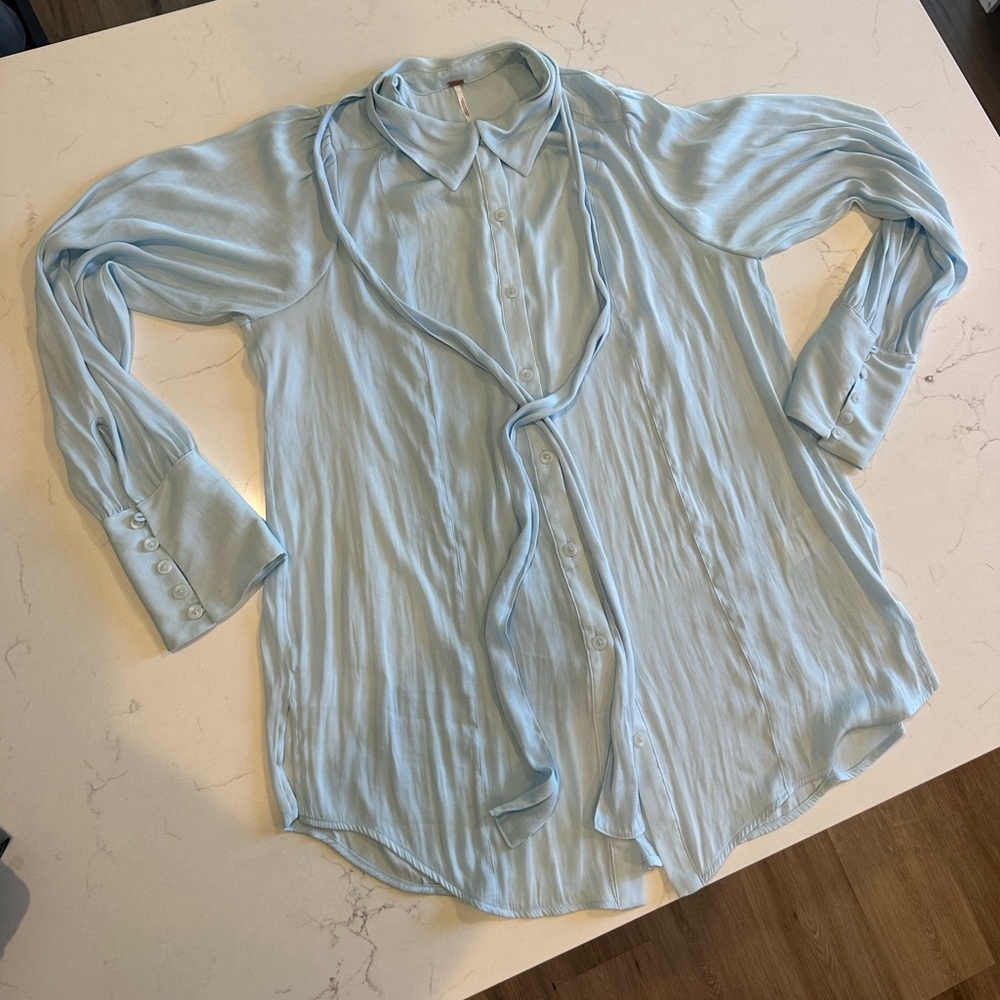 Free people  Light Blue Satin Blouse